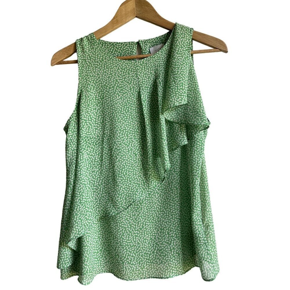HD in Paris US 4 Green White Flutter Ruffle Top Floral Sleeveless 100% Polyester